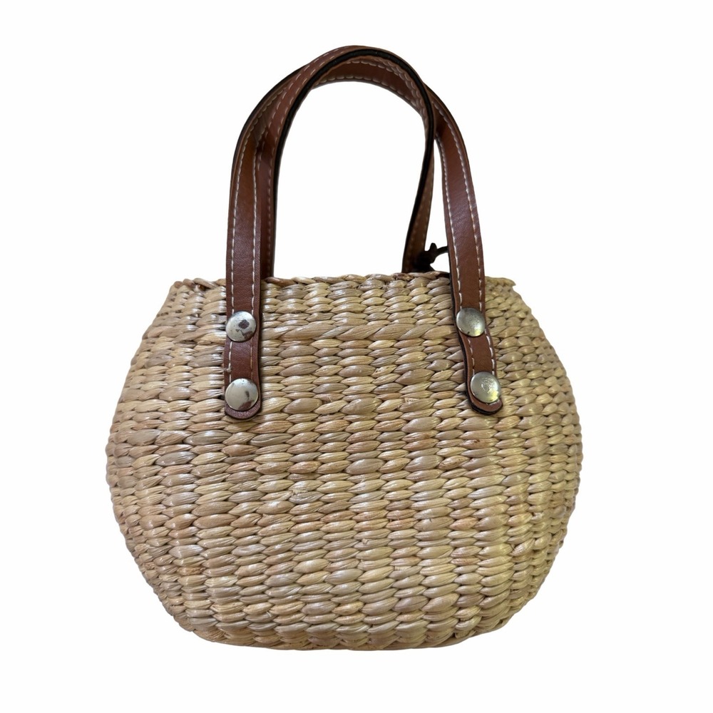 Sea and Grass Mini Straw Hyacinth Woven Tote Basket Small Mini Handbag Brown - Picture 2 of 16